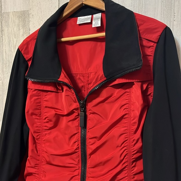 Z5 Chicos Zenergy Red and black jacket collared zip up pockets adjustable size 3 - Picture 2 of 7
